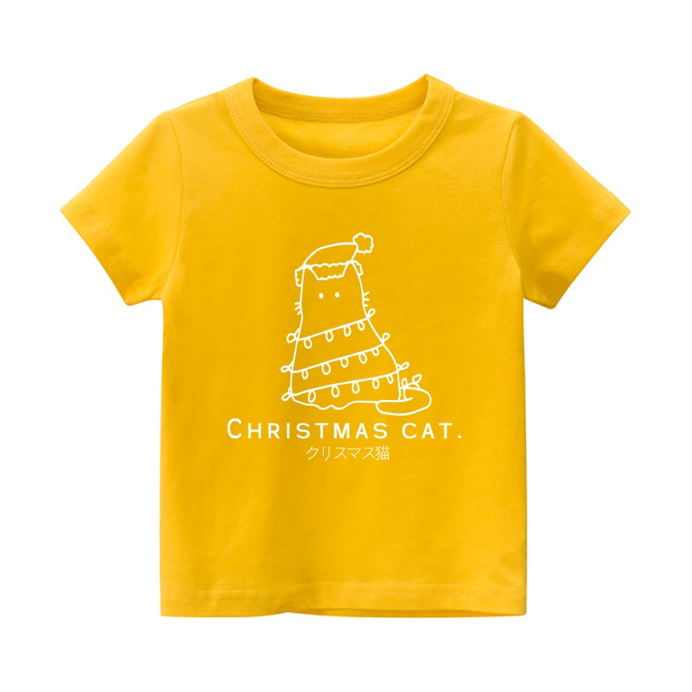 Christmas Cat Vintage Kids Cotton T-shirt