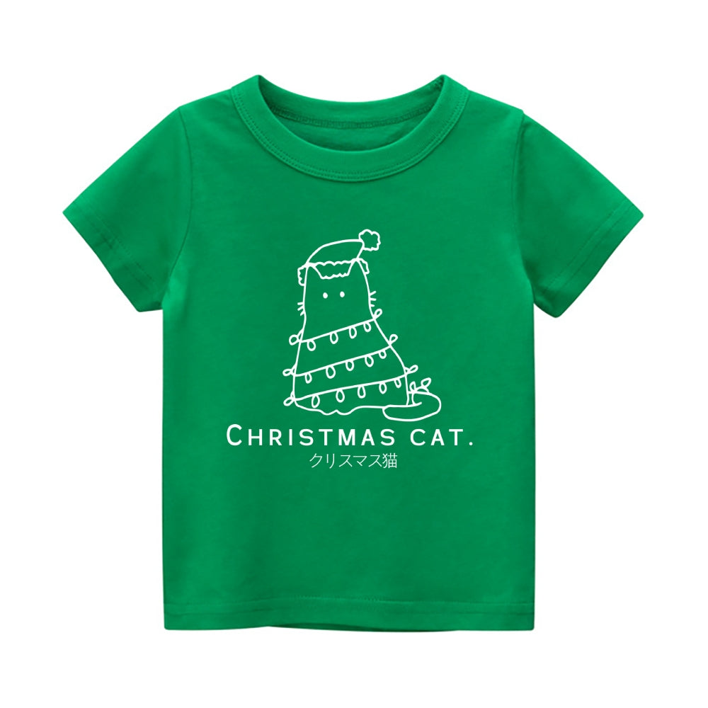 Christmas Cat Vintage Kids Cotton T-shirt