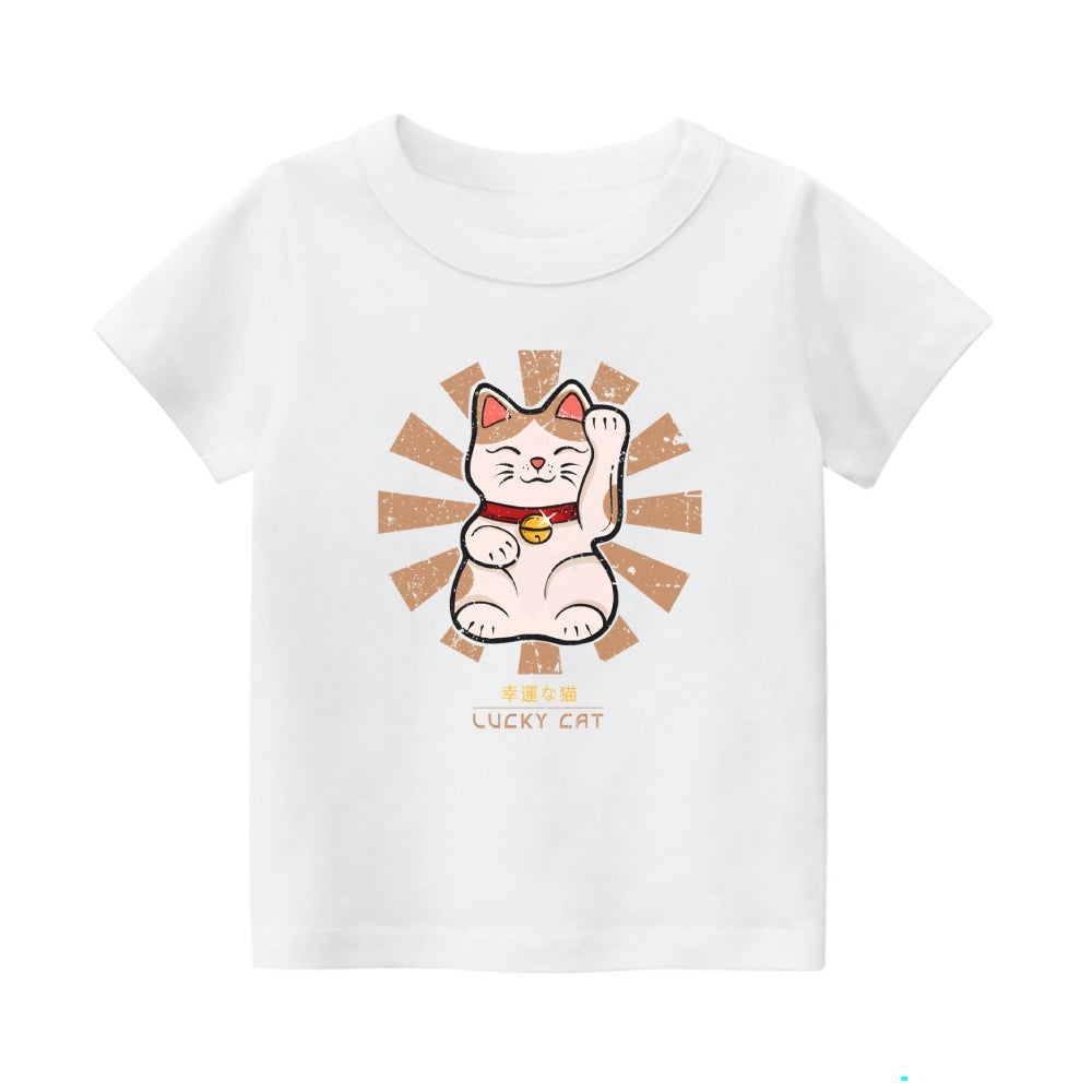 Lucky Cat Vintage Kids Cotton T-shirt