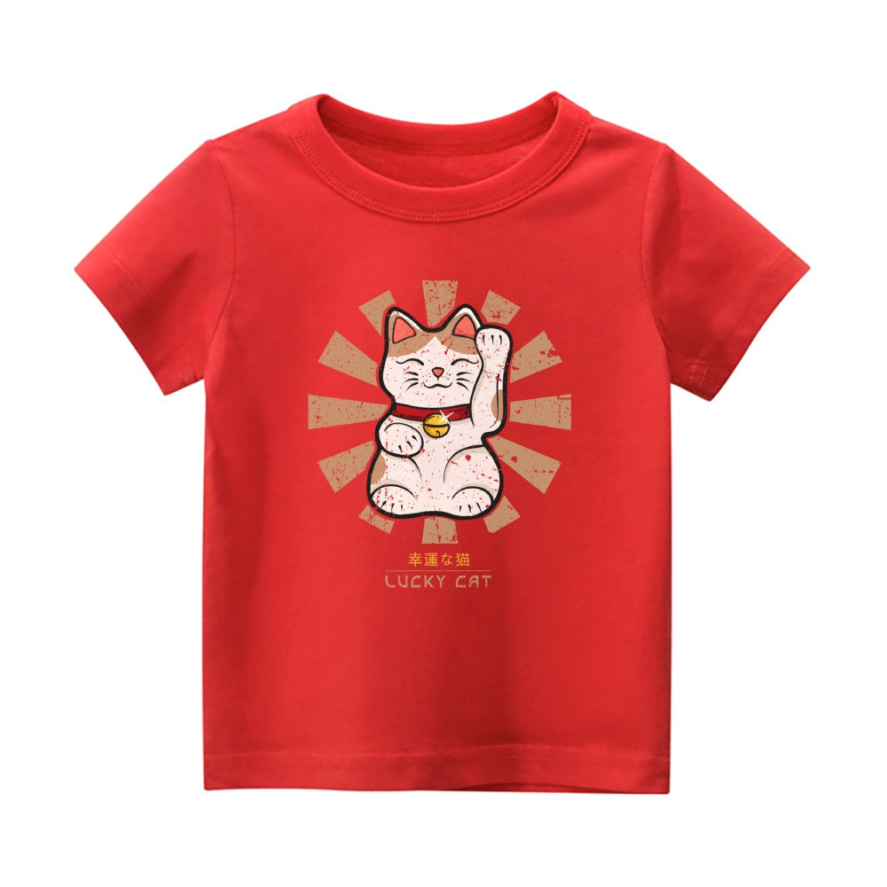 Lucky Cat Vintage Kids Cotton T-shirt