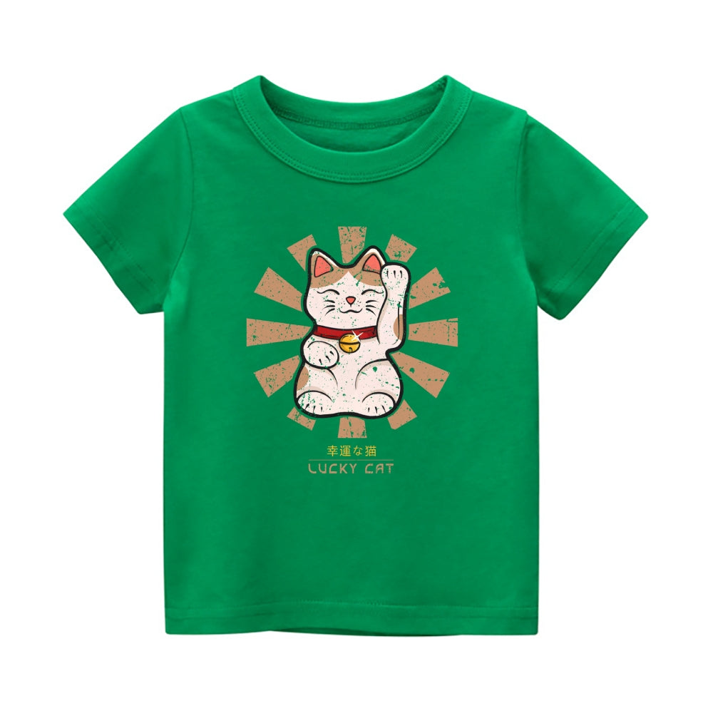 Lucky Cat Vintage Kids Cotton T-shirt