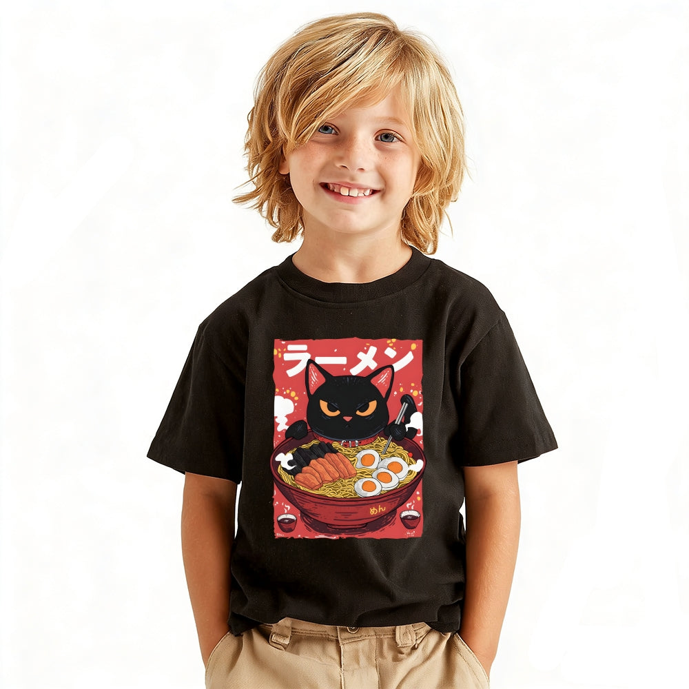 Ramen Cat Vintage Kids Cotton T-shirt
