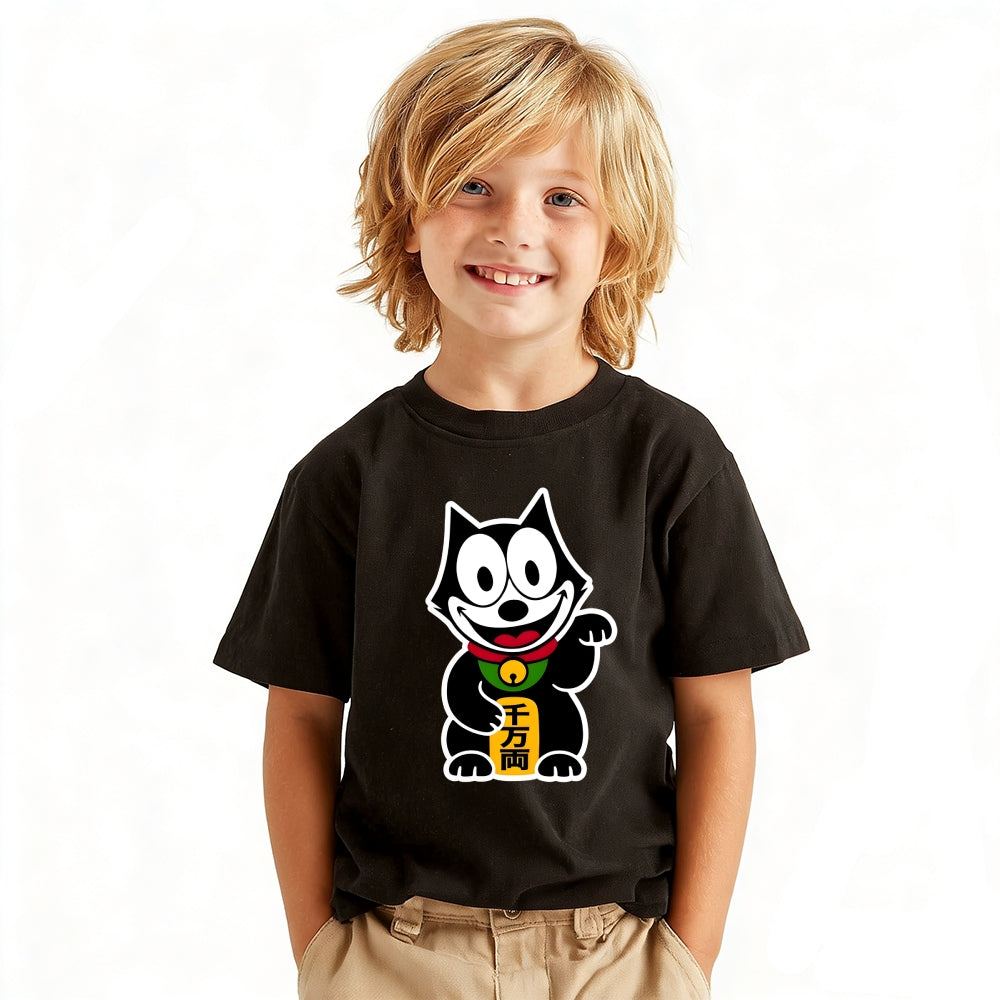 Lucky Cat Vintage Kids Cotton T-shirt
