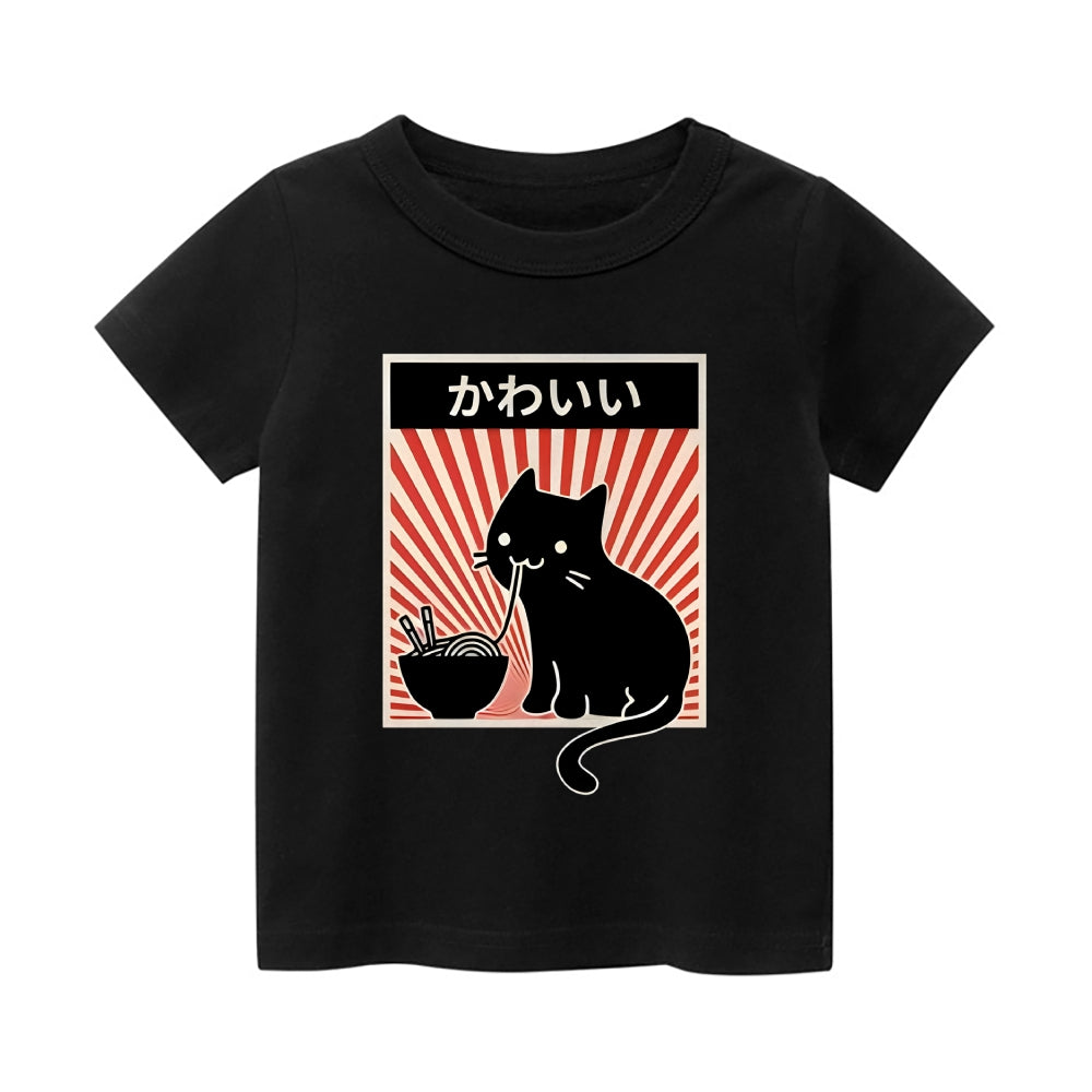 Ramen Cat Vintage Kids Cotton T-shirt