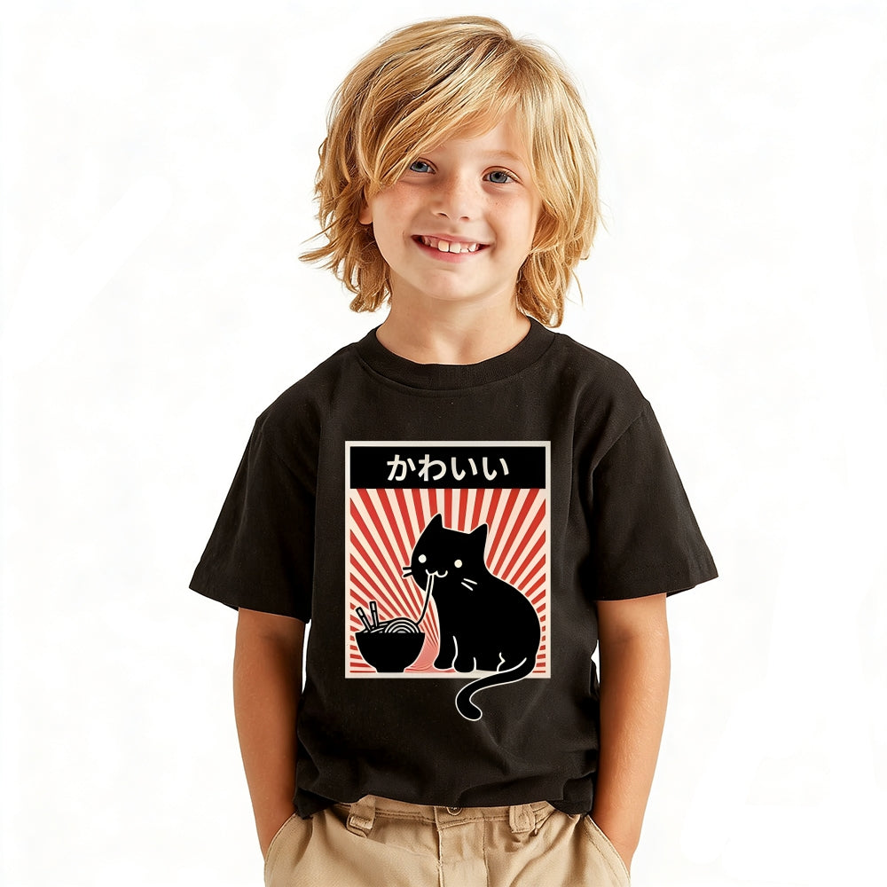Ramen Cat Vintage Kids Cotton T-shirt