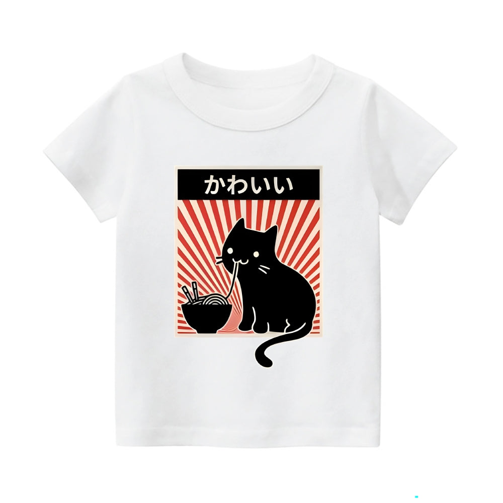 Ramen Cat Vintage Kids Cotton T-shirt