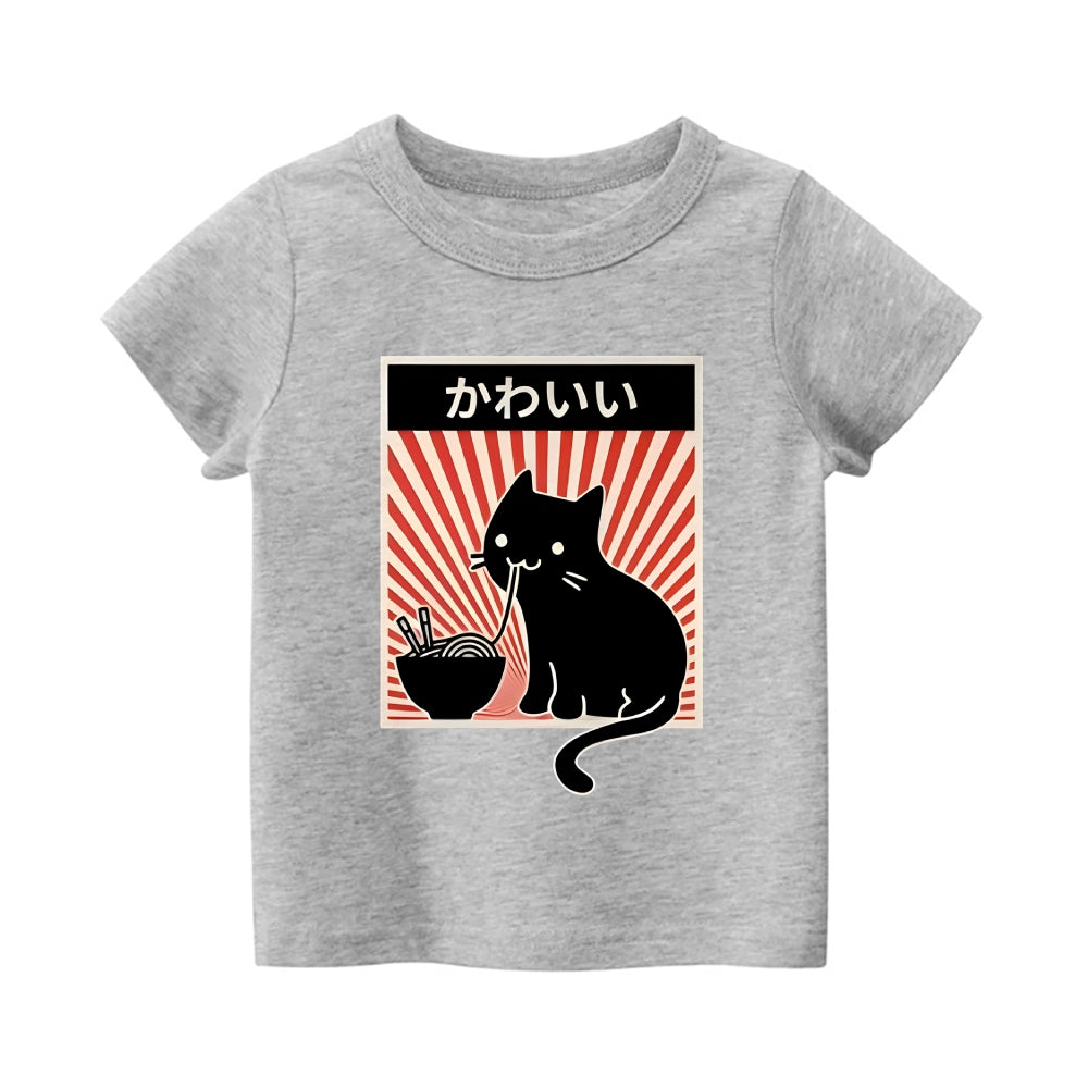 Ramen Cat Vintage Kids Cotton T-shirt
