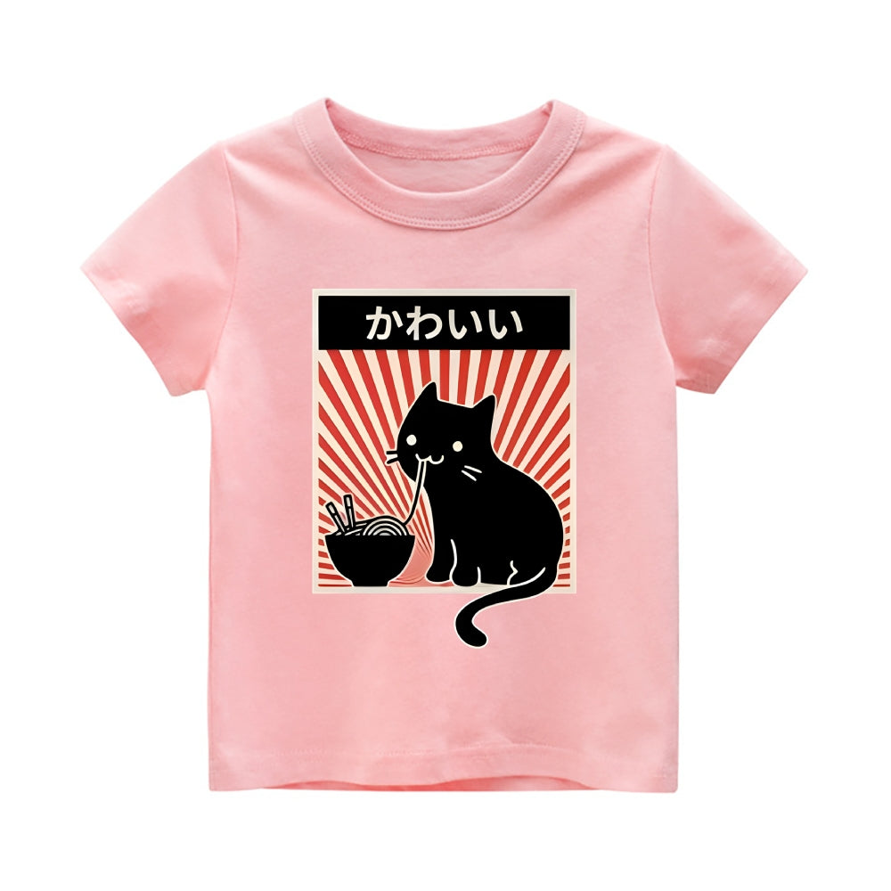 Ramen Cat Vintage Kids Cotton T-shirt
