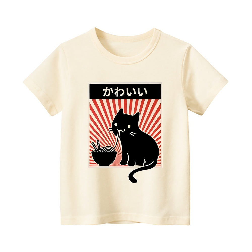 Ramen Cat Vintage Kids Cotton T-shirt