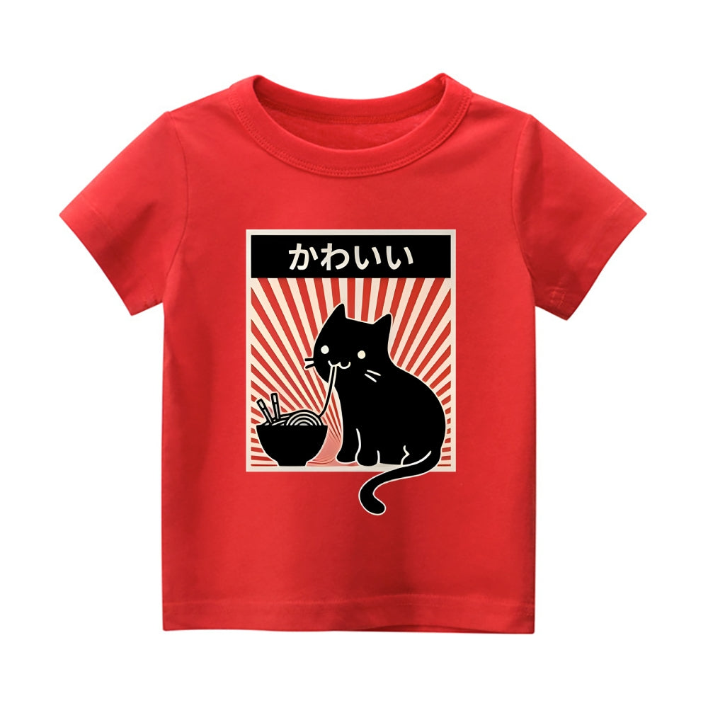 Ramen Cat Vintage Kids Cotton T-shirt