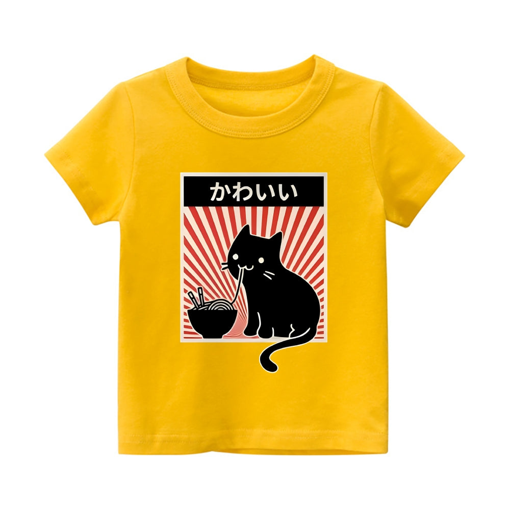 Ramen Cat Vintage Kids Cotton T-shirt
