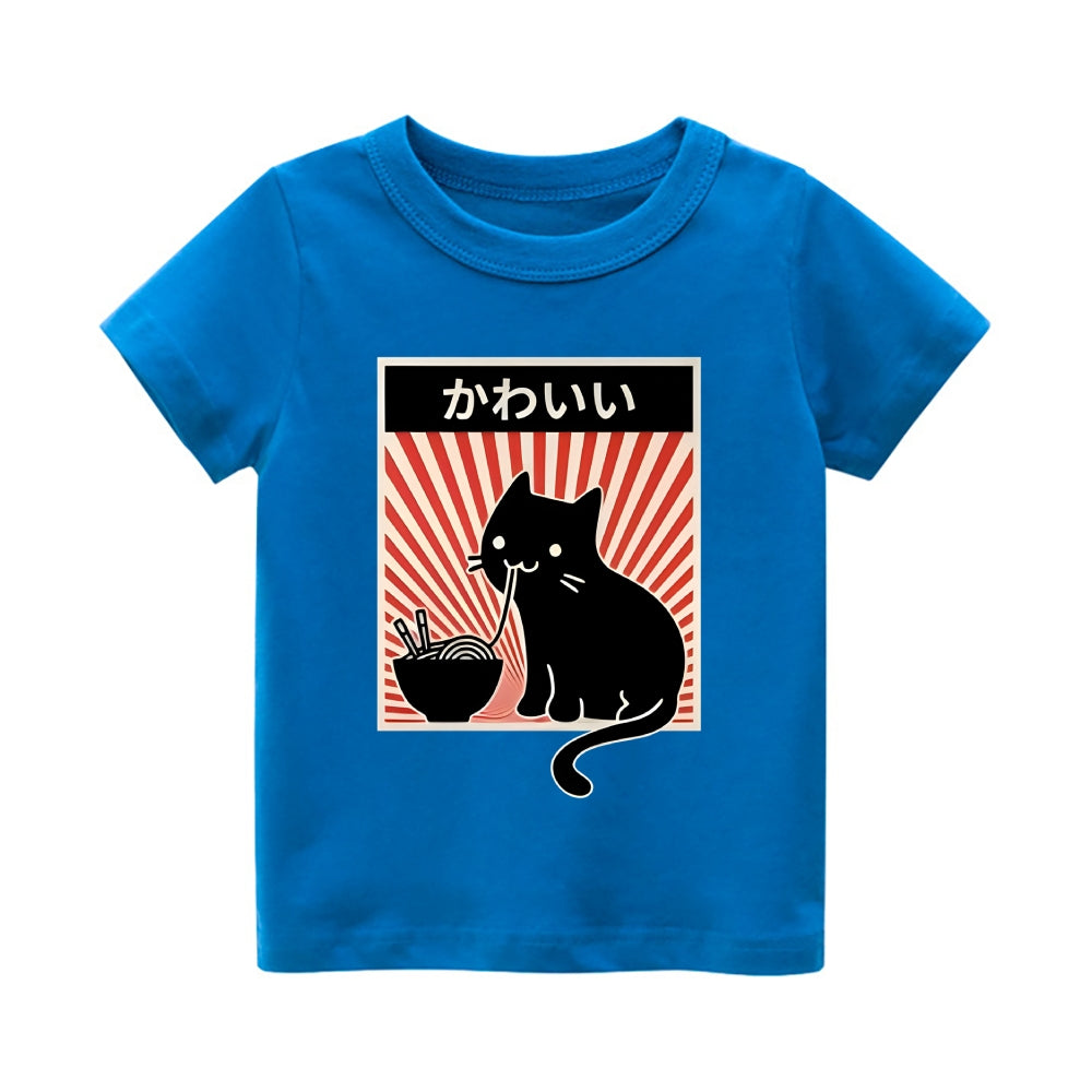 Ramen Cat Vintage Kids Cotton T-shirt