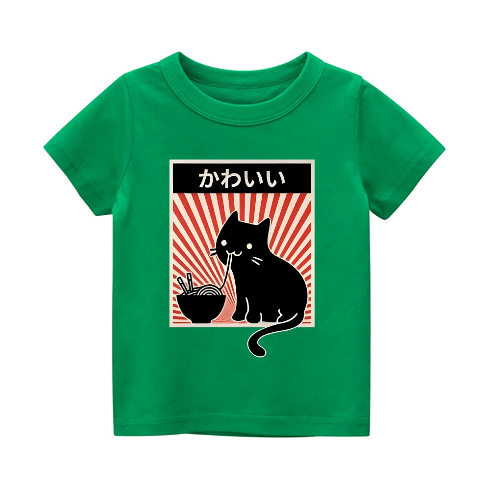 Ramen Cat Vintage Kids Cotton T-shirt