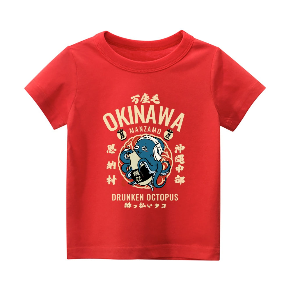 Okinawa Octopus Vintage Kids Cotton T-shirt