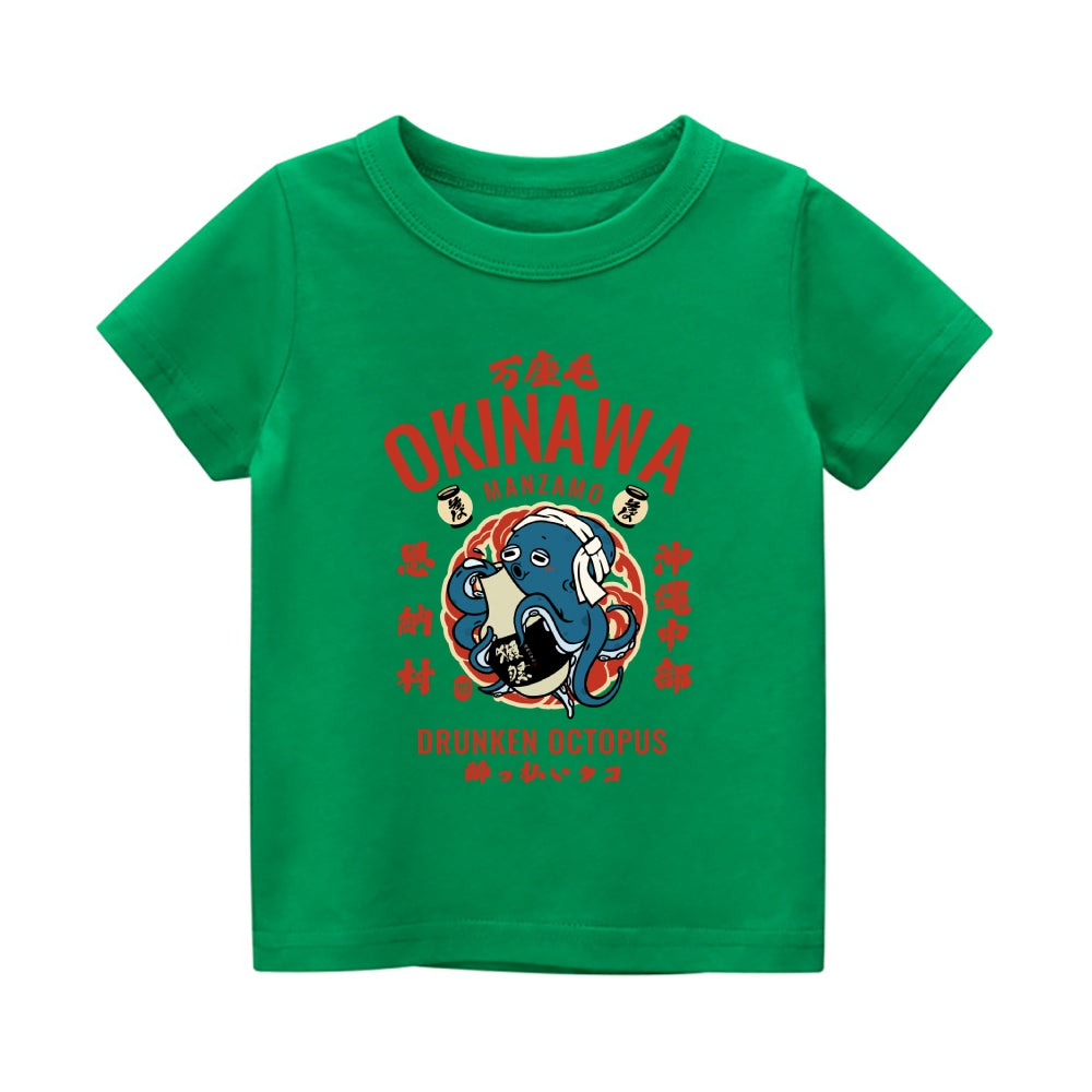 Okinawa Octopus Vintage Kids Cotton T-shirt
