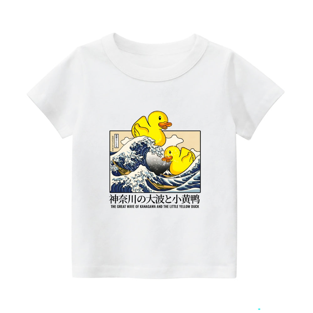 Great Wave Yellow Duck Vintage Kids Cotton T-shirt