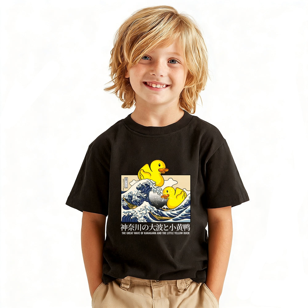 Great Wave Yellow Duck Vintage Kids Cotton T-shirt