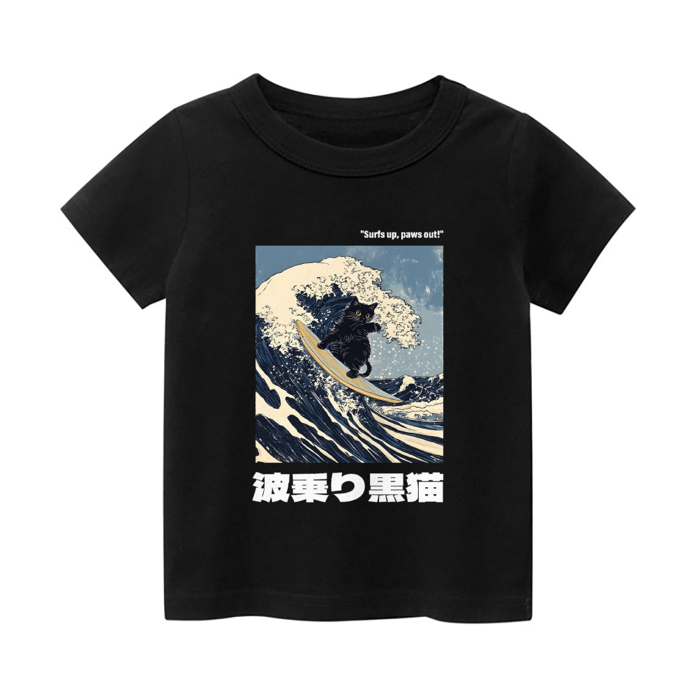 Great Wave Cat Vintage Kids Cotton T-shirt