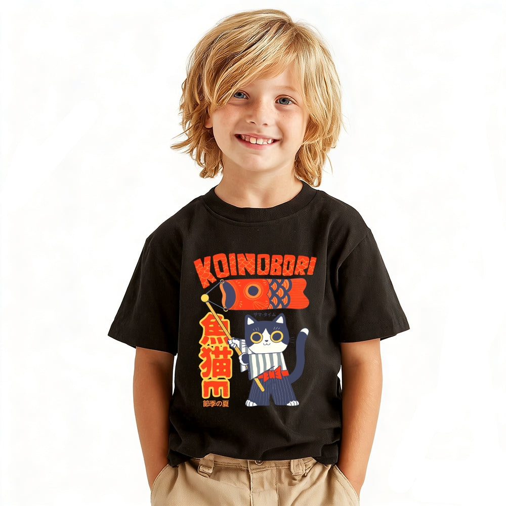 Koi Cat Vintage Kids Cotton T-shirt