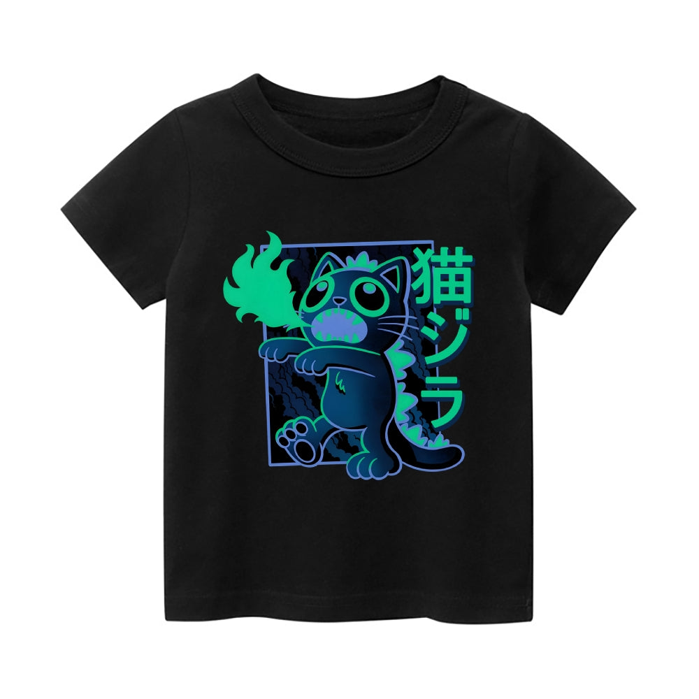 Cat Kaiju Vintage Kids Cotton T-shirt