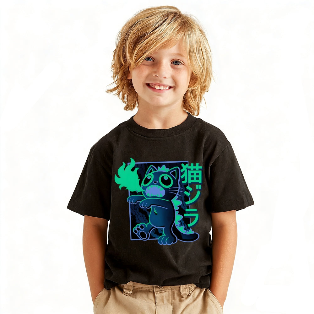 Cat Kaiju Vintage Kids Cotton T-shirt