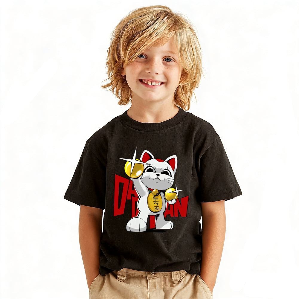 Dandadan Cat Vintage Kids Cotton T-shirt