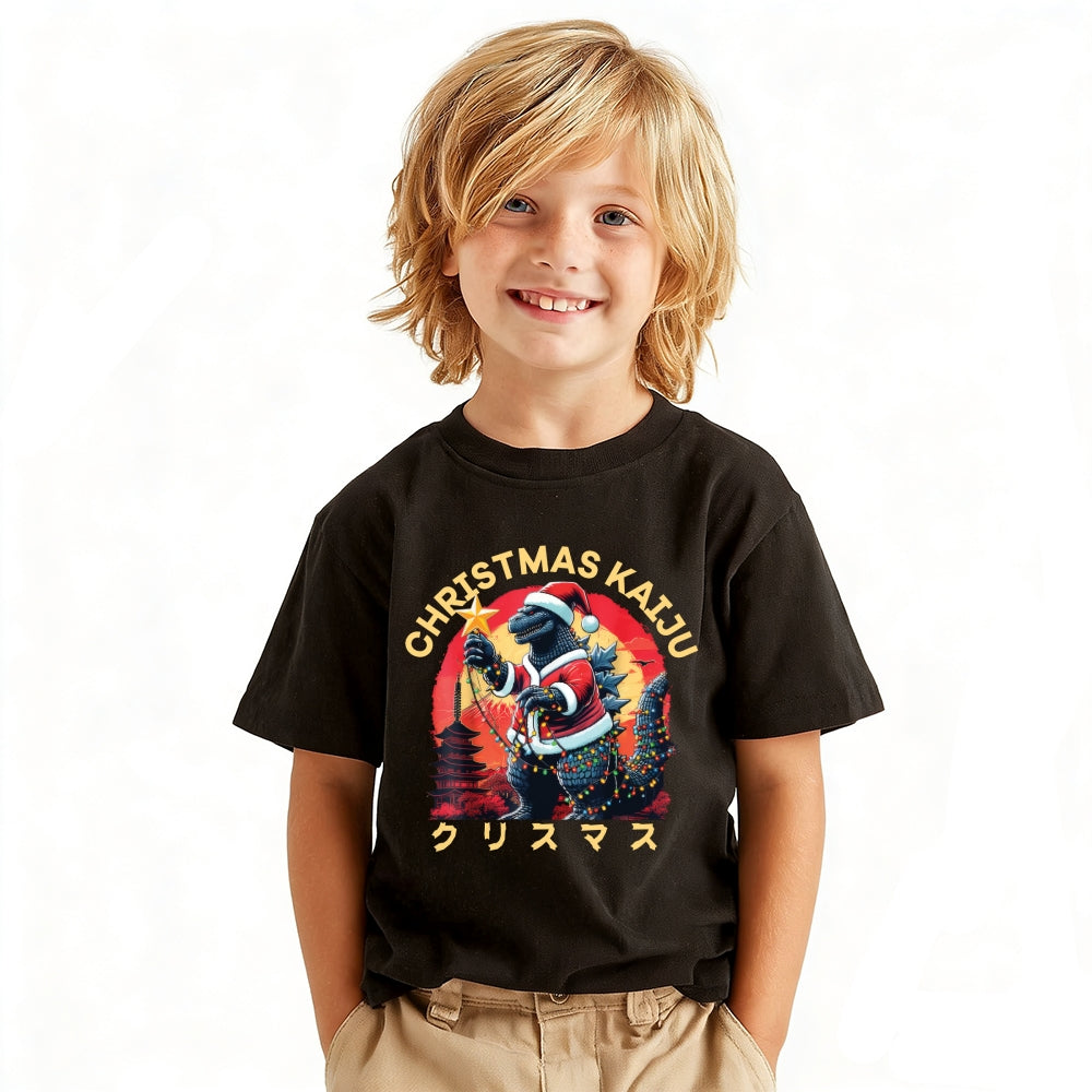 Christmas Kaiju Vintage Kids Cotton T-shirt
