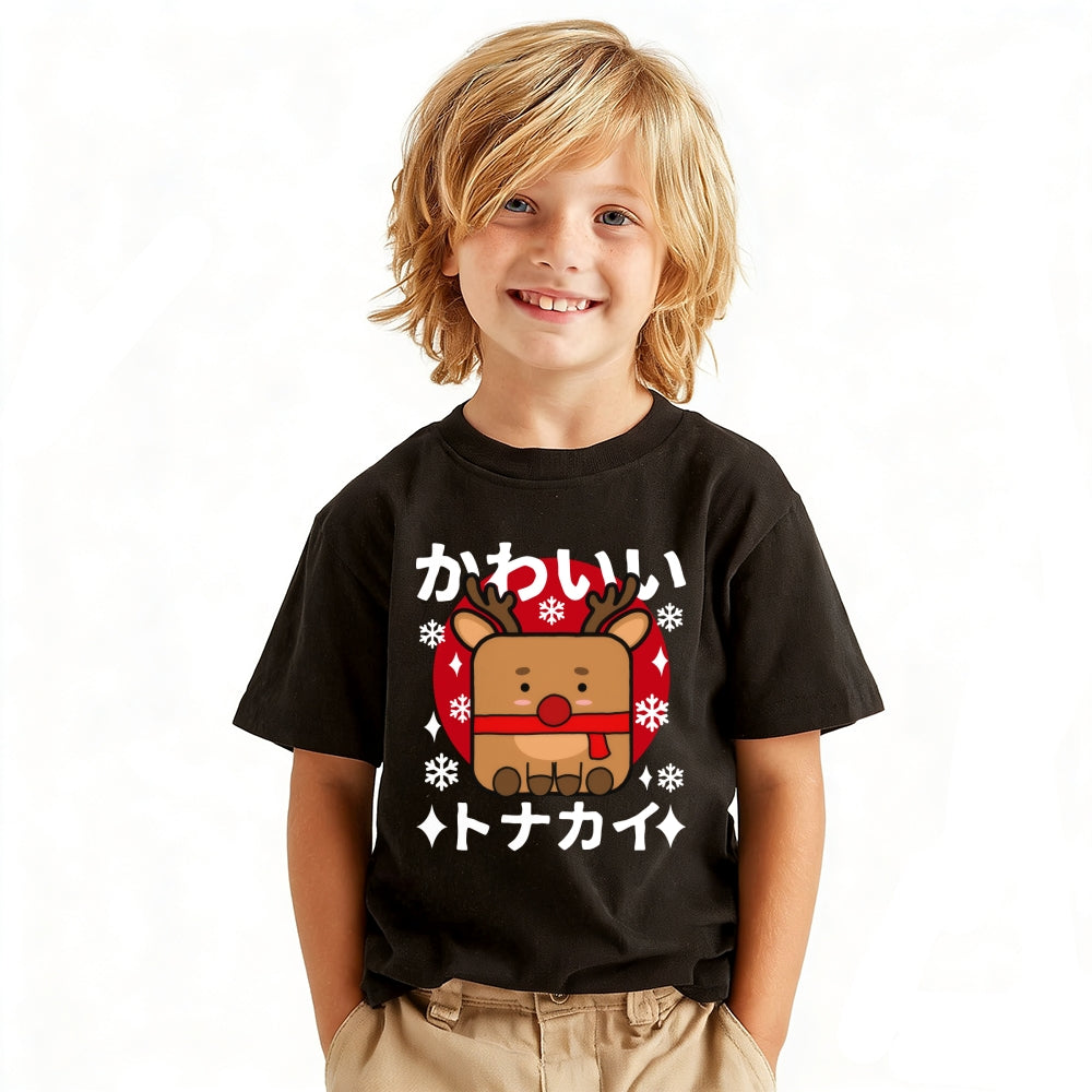 Christmas Reindeer Vintage Kids Cotton T-shirt