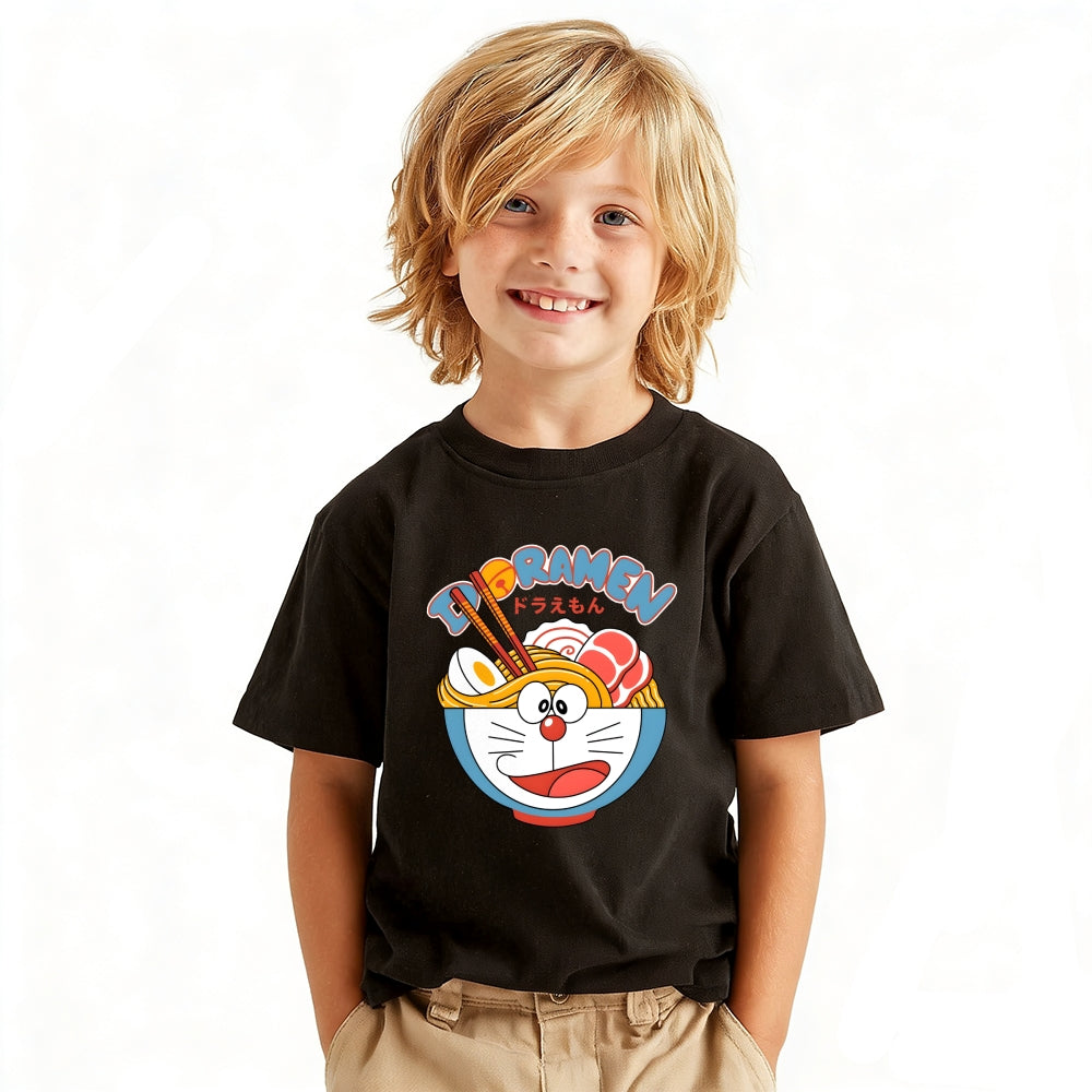 Cat Ramen Vintage Kids Cotton T-shirt