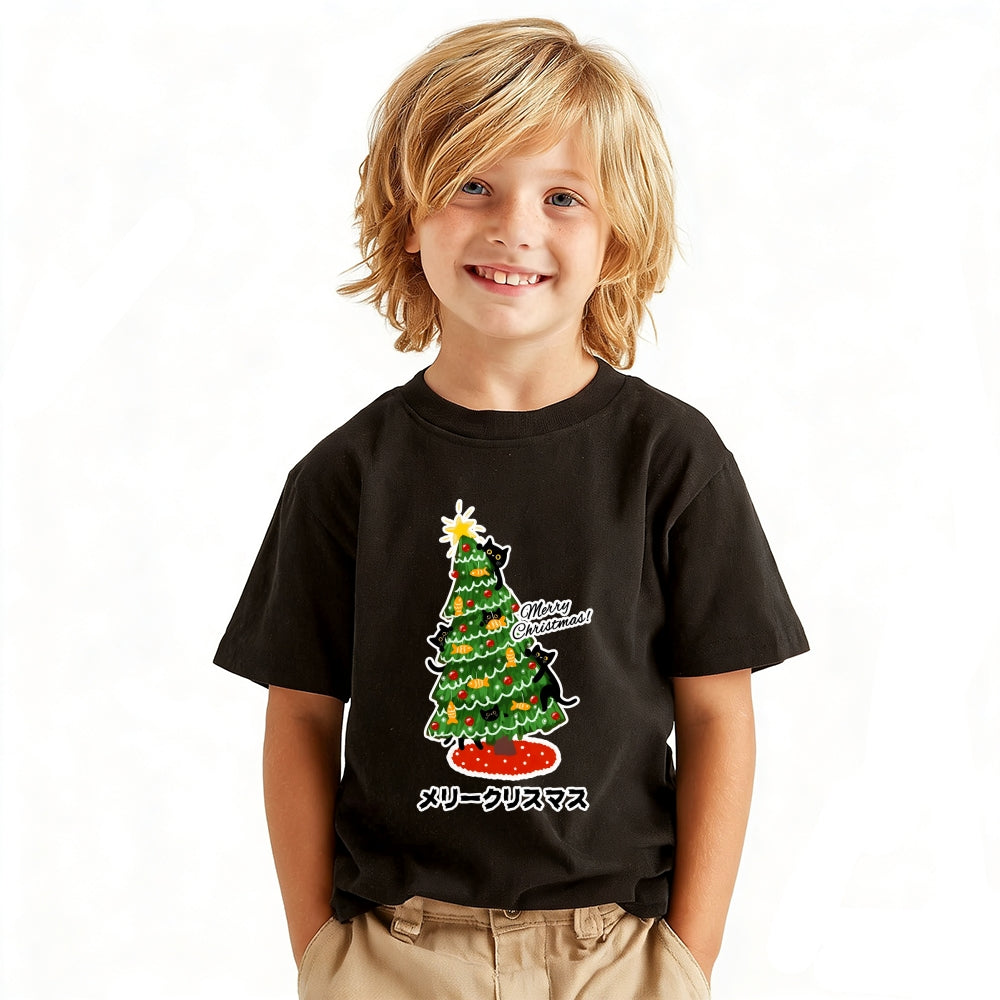 Christmas Cat Vintage Kids Cotton T-shirt