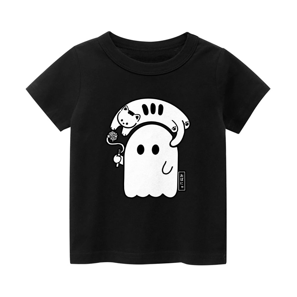 Ghost Cat Vintage Kids Cotton T-shirt