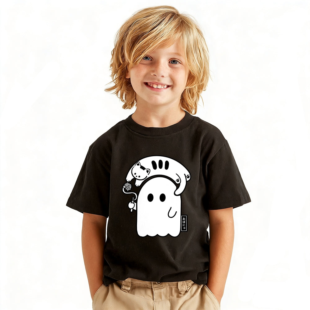 Ghost Cat Vintage Kids Cotton T-shirt