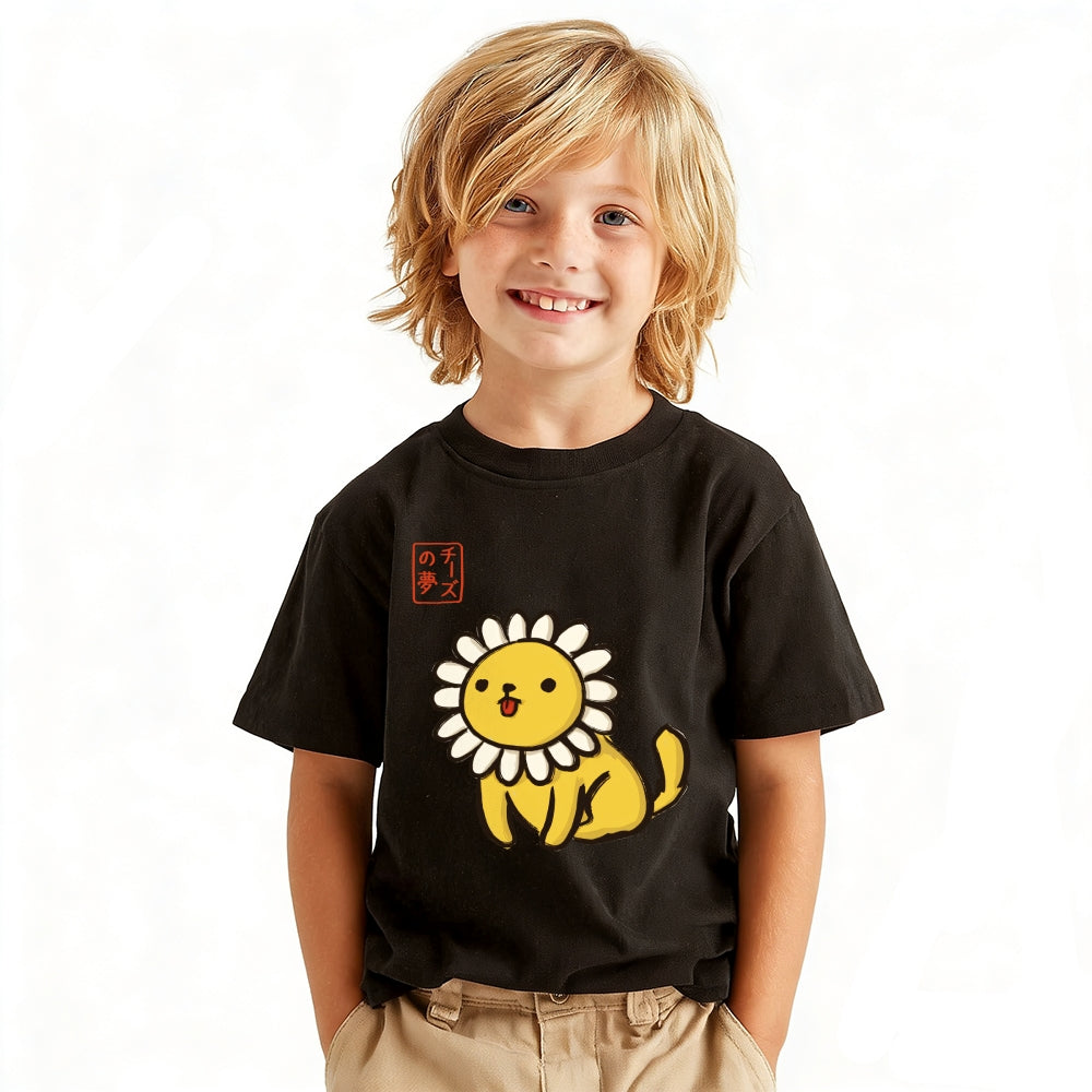 Sunflower Cat Vintage Kids Cotton T-shirt