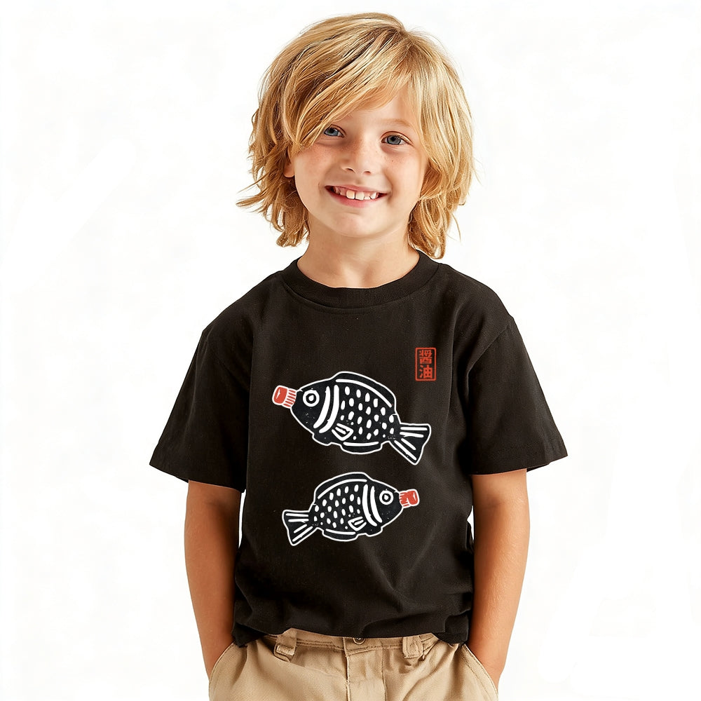 Soy Sauce Fish Vintage Kids Cotton T-shirt