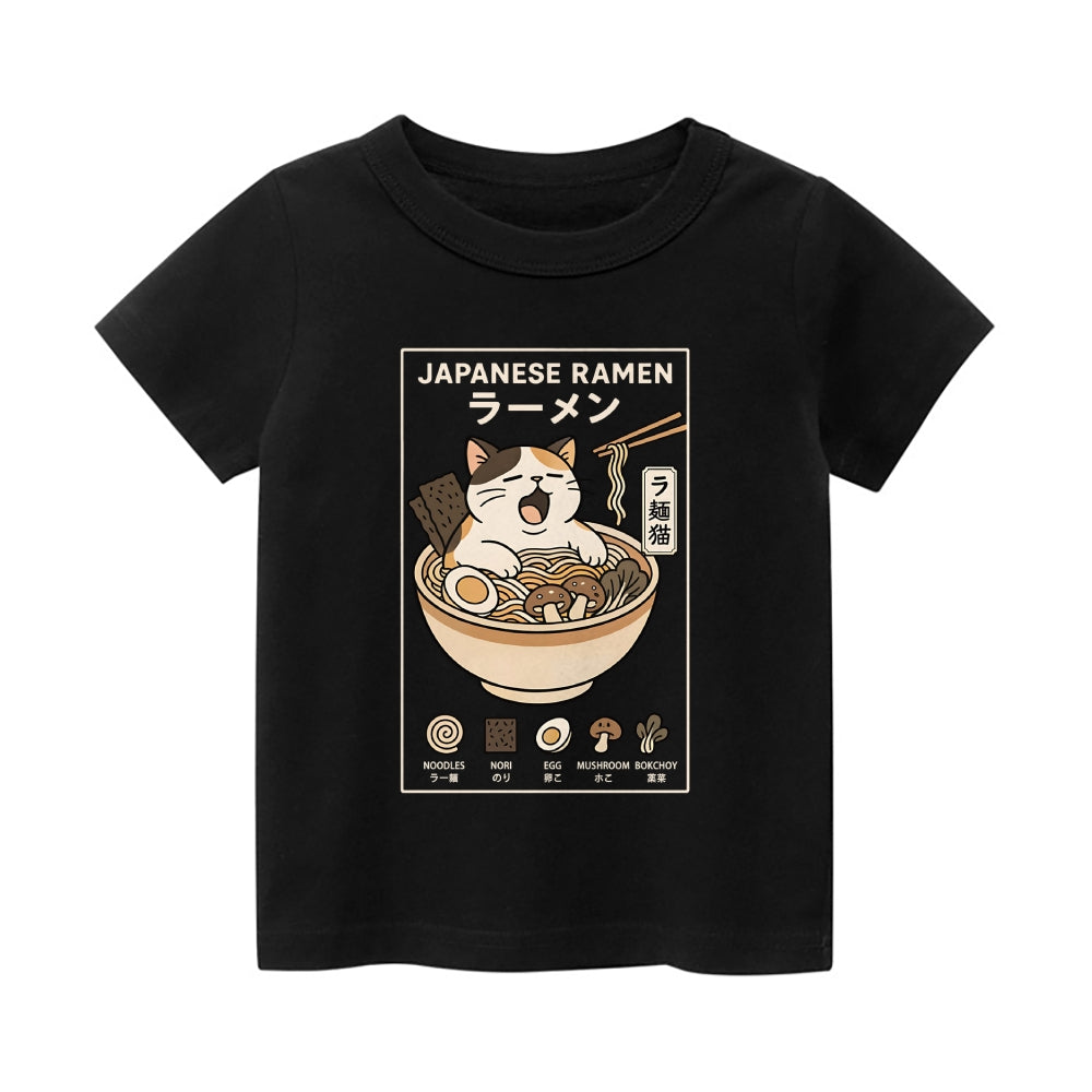 Ramen Cat Vintage Kids Cotton T-shirt