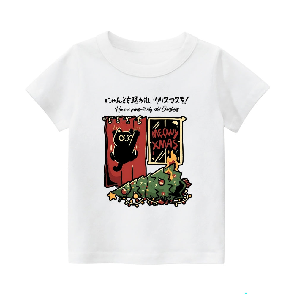 Christmas Cat Vintage Kids Cotton T-shirt