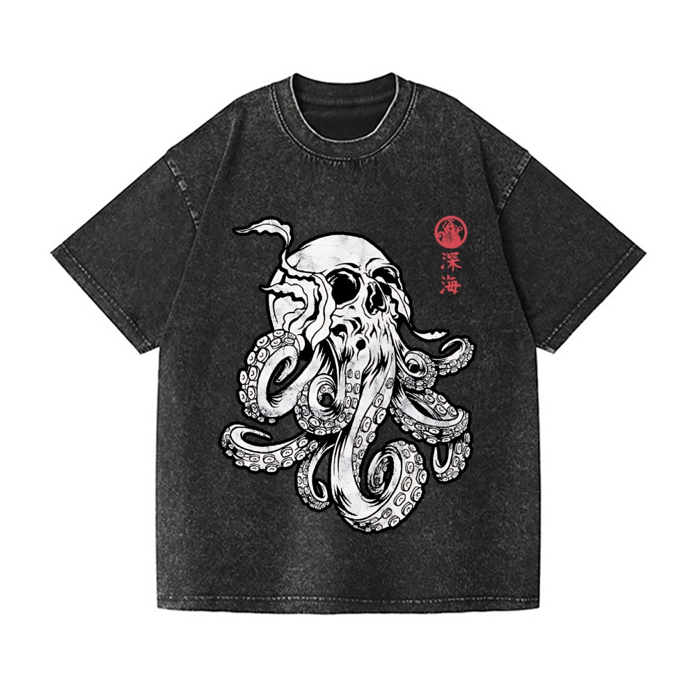 Skull Octopus Vintage Wash Japanese Design T-Shirt