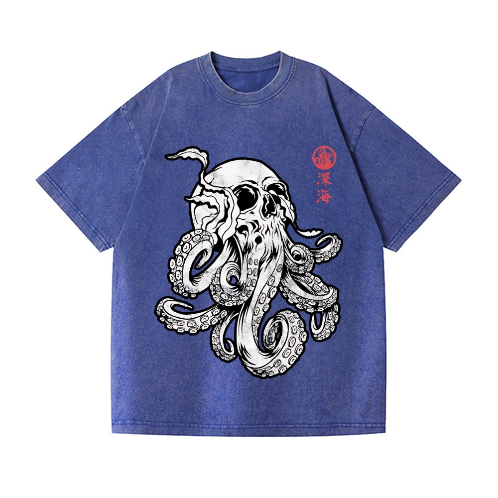 Skull Octopus Vintage Wash Japanese Design T-Shirt