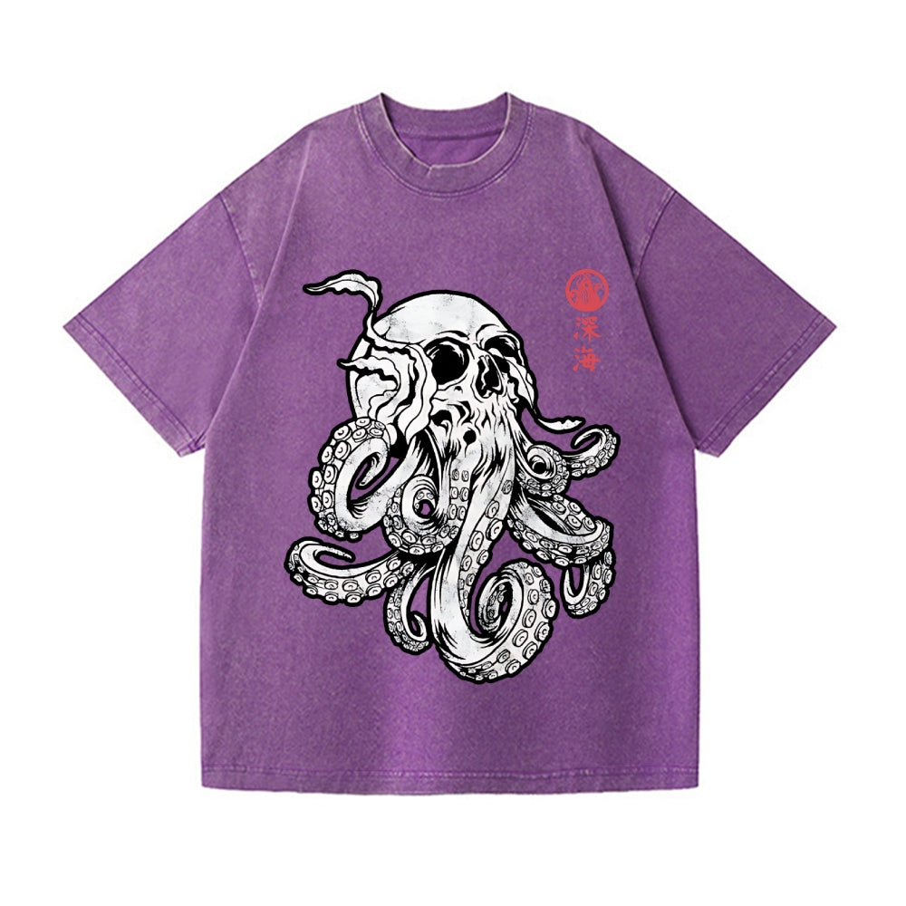 Skull Octopus Vintage Wash Japanese Design T-Shirt
