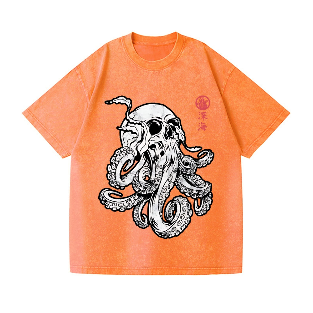 Skull Octopus Vintage Wash Japanese Design T-Shirt