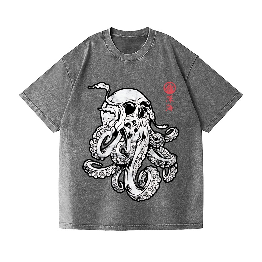 Skull Octopus Vintage Wash Japanese Design T-Shirt