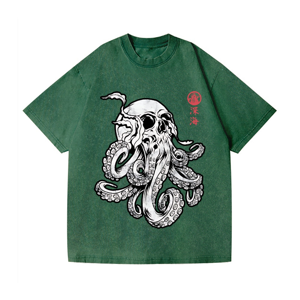 Skull Octopus Vintage Wash Japanese Design T-Shirt