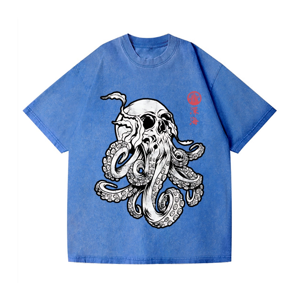 Skull Octopus Vintage Wash Japanese Design T-Shirt
