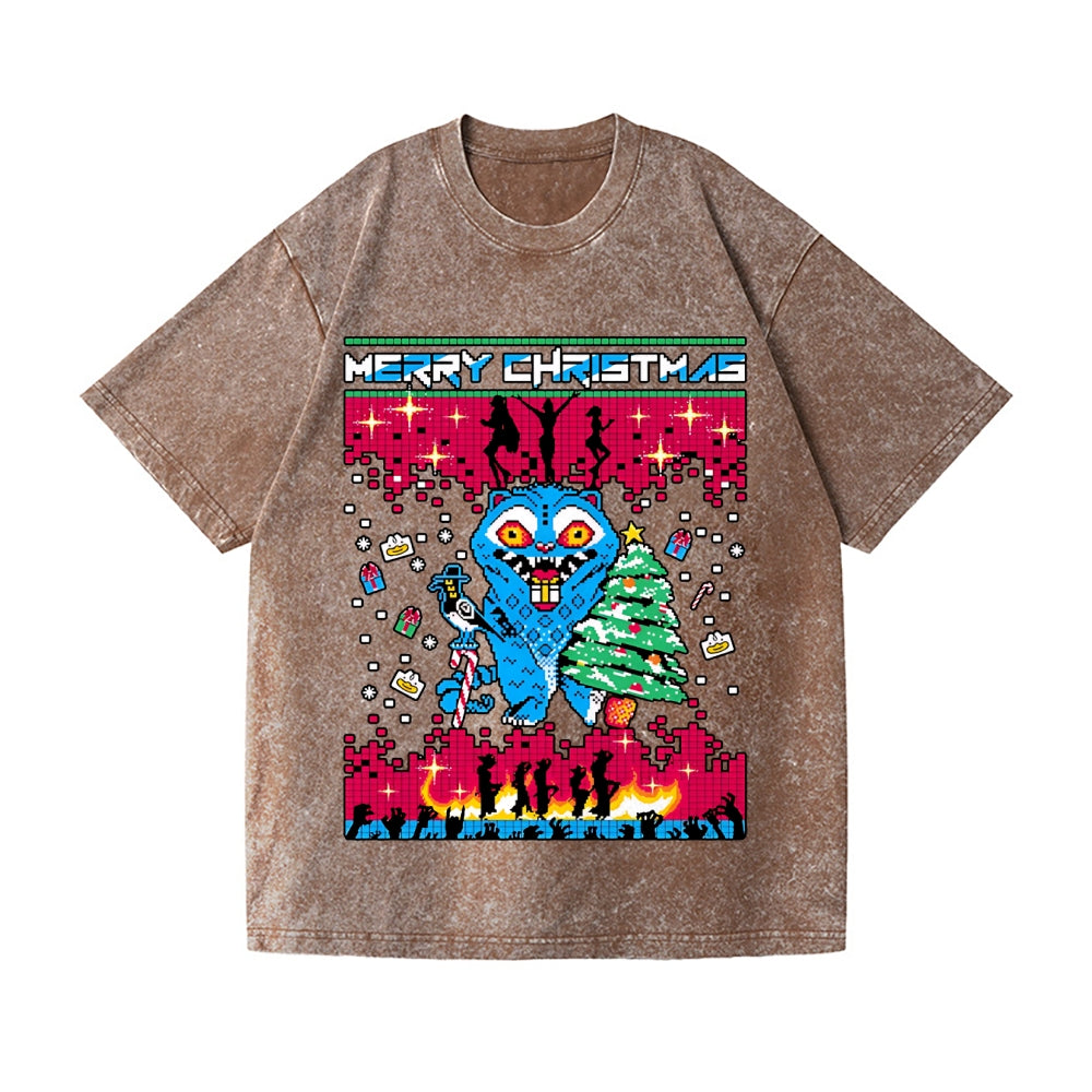 Christmas Kpop Hunter Demon Vintage Wash Japanese Design T-Shirt