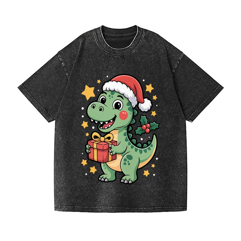 Christmas Dinosaur Vintage Wash Japanese Design T-Shirt
