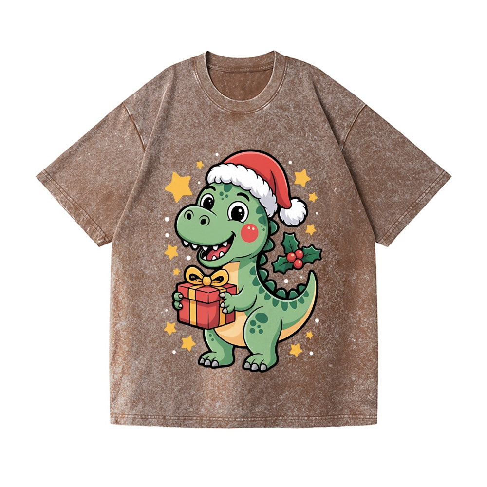 Christmas Dinosaur Vintage Wash Japanese Design T-Shirt