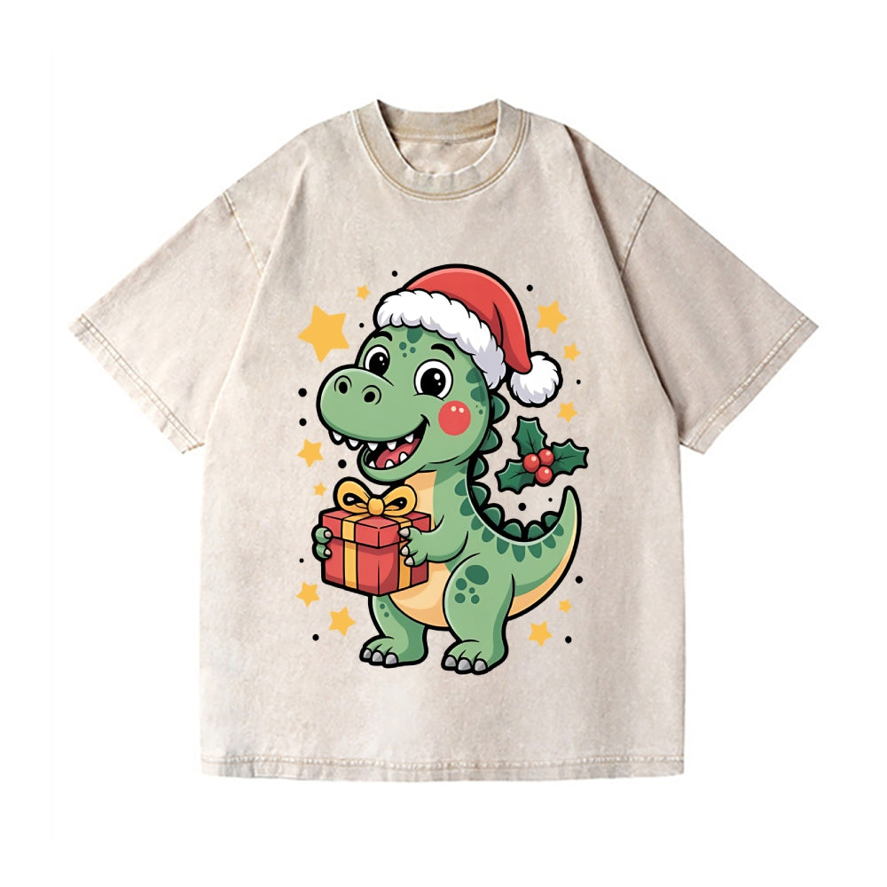 Christmas Dinosaur Vintage Wash Japanese Design T-Shirt
