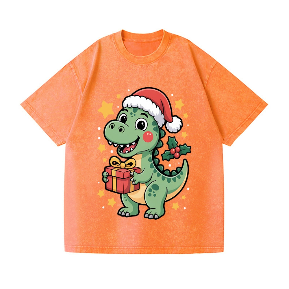 Christmas Dinosaur Vintage Wash Japanese Design T-Shirt