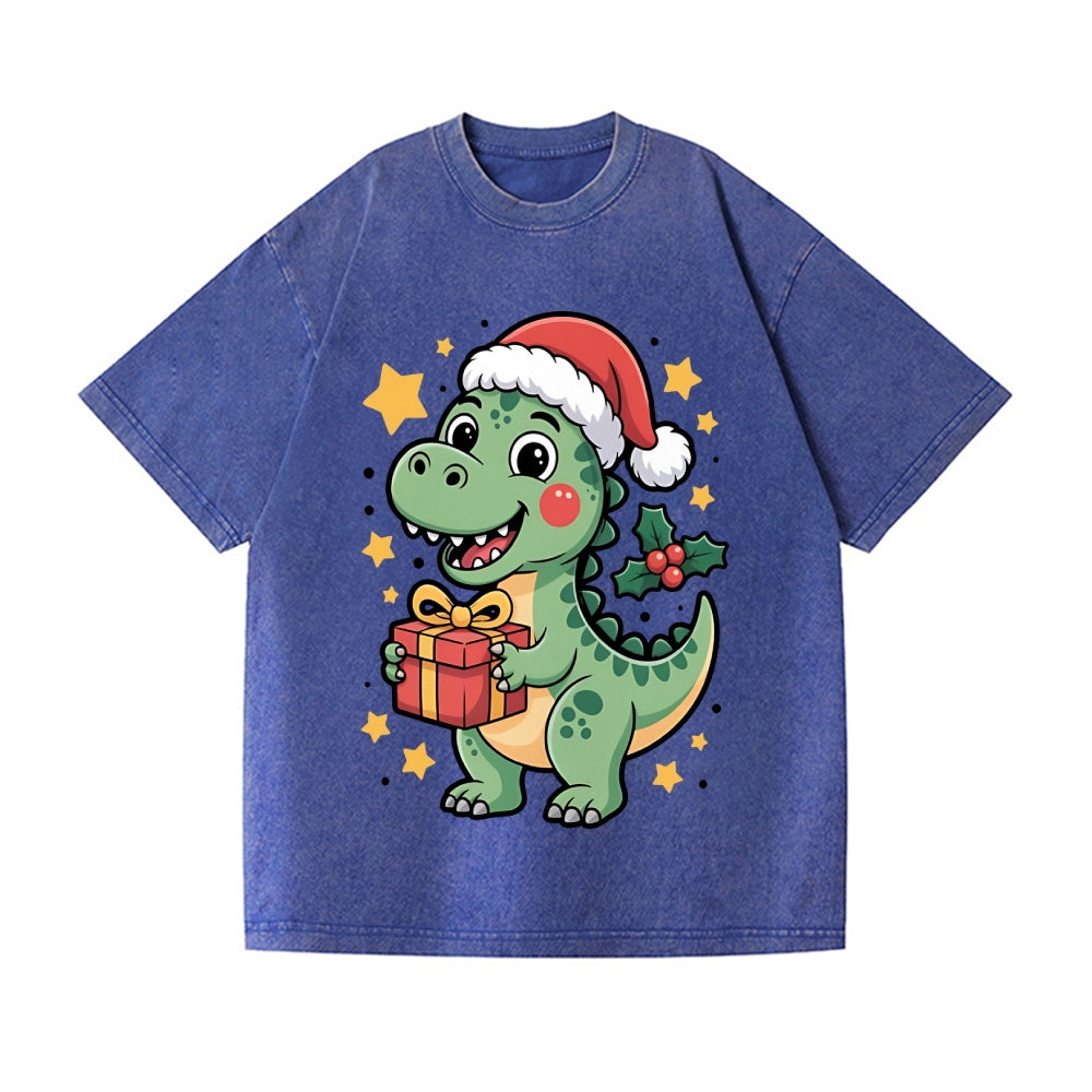 Christmas Dinosaur Vintage Wash Japanese Design T-Shirt