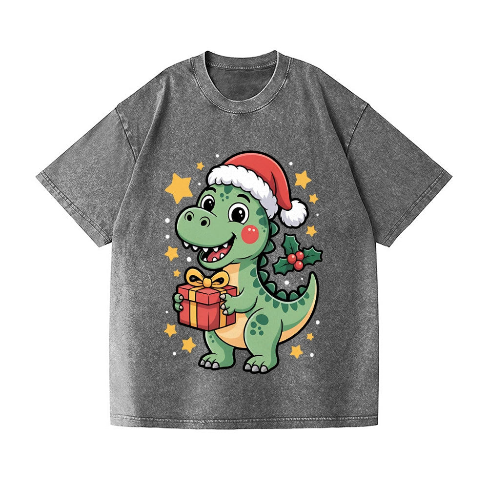 Christmas Dinosaur Vintage Wash Japanese Design T-Shirt